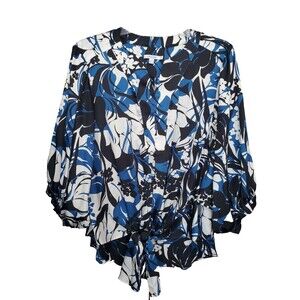 Chico's Satiny Soft Floral Tie-Front Split Neck Tunic Size 3.5 (18)